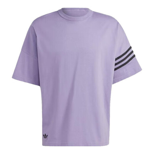 Adidas Clover Kurzarm T-Shirt für Männer 2025 Sommer neuer Sportbierer loser runder Hals lässig Low-Schulter-Hälfte Hülle Pure Cotton HR3291 Lila M.