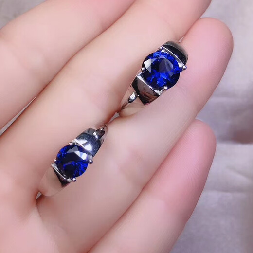 Fat Donglai's same style sapphire ring for men Sri Lankan sterling silver plated 24 round tanzanite men's ring live ring main stone 6.0mm