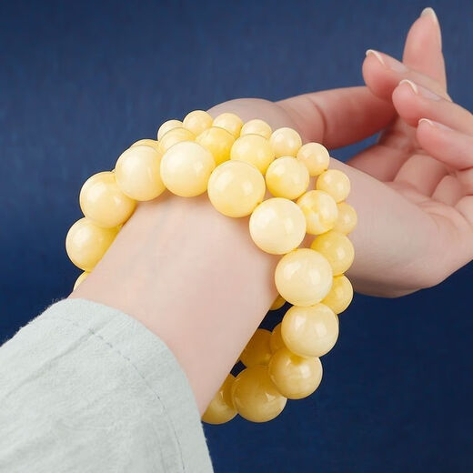 Shi Yuji, with national inspection certificate, natural amber beeswax bracelet, Russian material full of honey, white nectar round bead bracelet for men and women, white nectar 14mm (unisex style)