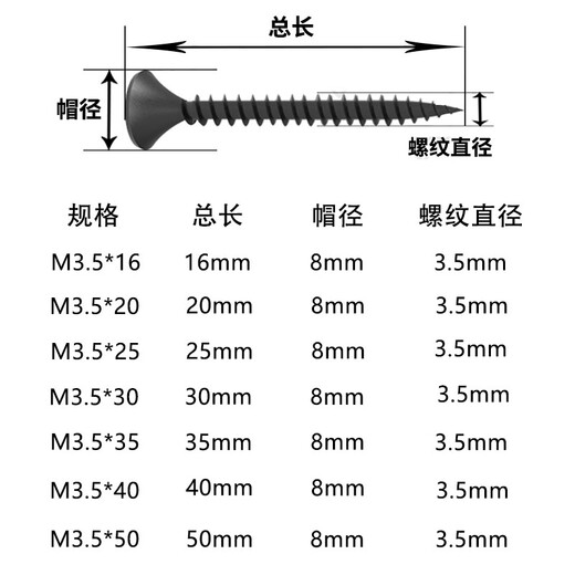 Platinum wall panel self-tapping screws, wall panel nails, dry wall nails, keel self-tapping screws, fiber wood screws, cross countersunk head self-tapping screws, M3.5*40 (100 pieces) - blue and white