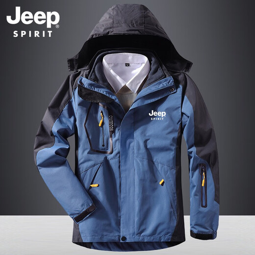 Jeep JEEP outdoor men's three-in-one two-piece set detachable velvet thickened jacket fleece liner jacket winter outdoor clothing clothing trendy brand 1203 camouflage dark gray men's L