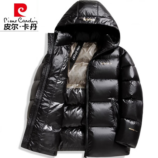 皮尔卡丹（pierre cardin）冬季新款羽绒服男士亮面短款高档白鸭绒连帽加厚保暖休闲外套男 3523 黑色 170/84A 建议体重 90斤-115斤