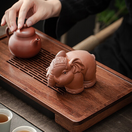 Yuxuan purple sand tea pet auspicious Ruyi ornaments tea play elephant handmade can raise wealth and good fortune elephant tea tray tea worm ZL--Auspicious elephant Ruyi--Black Ni