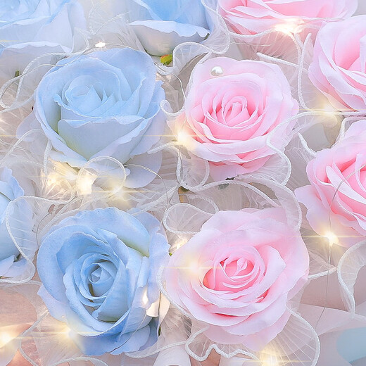 馥郁花阁鲜花速递花礼碎冰蓝玫瑰花束生日礼物送女友全国同城配送当日达 【海芋之恋】5粉玫+6碎冰蓝|dy683