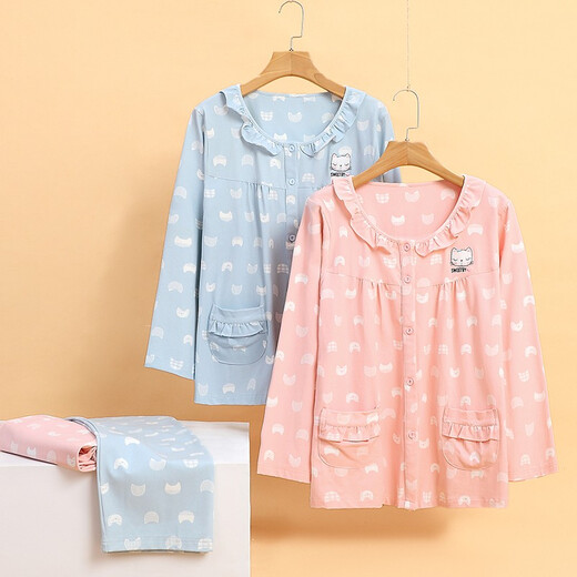 Banxinle Pyjamas Frauen Herbst-Langarmhose Hauskleidung rein Baumwolle Herbst reguläre Herbststil im mittleren Alter mit mittlerem Alter XRC-22-9272# Pulver L (Referenz 108-128jin [Jin gleich 0,5 kg]))