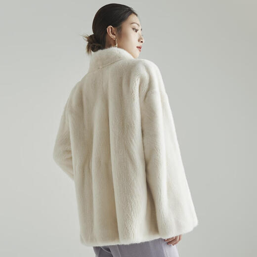 Mishide Nerzfell Mantel Voller Nerzfell mittelgroße Hasing echtem Nerzfell loser Stand Kragen Nerzfell High-End-Gefühl beige Puffärmel. S