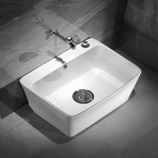 Balcony washing mop pool household bathroom ceramic large floor basin mop pool small floor-standing mop pool D58 with overflow + Taiwan controlled drain upgraded version