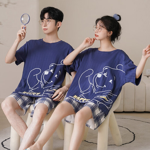 猫人夏季情侣装睡衣女夏款女士短袖纯棉可爱男款夏天薄2025新款家居服 QGL-1502v-2502 XL 女