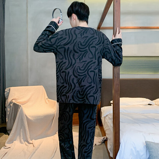 三枪睡衣男春秋季纯棉长袖全棉时尚圆领家居服套装男士秋季宽松可外穿 9913 L 男(建议120-140斤)