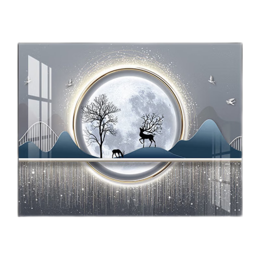 
Aohan modern light luxury meter box decoration painting Fulu distribution box mural living room without punching switch cover painting JD9767 45*35cm (blocking 35*25) left push and pull black frame