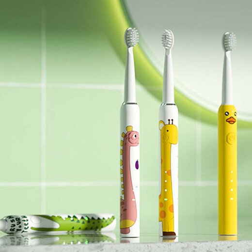 JTF children's electric toothbrush 3-6-12 years old-15 years old sonic vibration waterproof rechargeable electric toothbrush for boys and girls 3-15 years old pink-4 brush heads