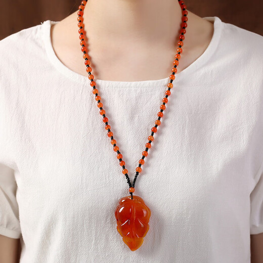 Ouyin retro long necklace beeswax ethnic style blood amber clothing pendant accessories temperament versatile sweater chain pendant for men and women Ping An brand