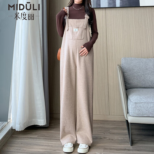 Miduli maternity overalls autumn and winter outer wear maternity pants large size casual wide leg pants new trousers autumn black L