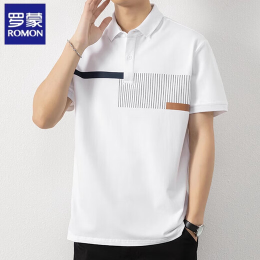 Camiseta de manga corta de rayas rayas Romon para hombres en verano 2025 NUEVO NEGOCIO CAMISO DE POLO CASA DE POLO JUVITU