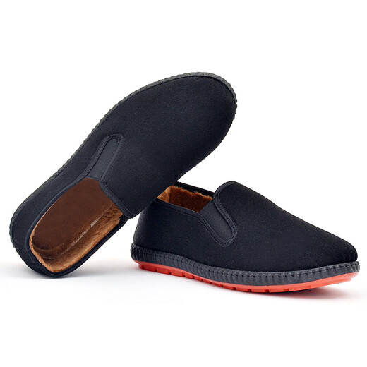 Weizhi traditional old Beijing cloth shoes men's winter velvet lazy slip-ons WZ1016 black 42