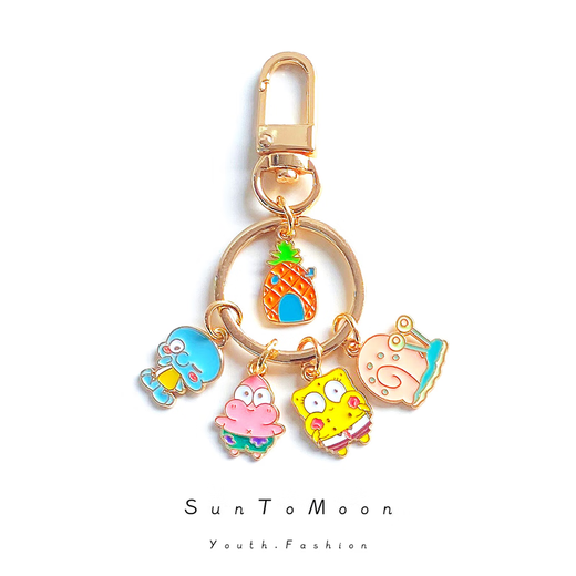 SunToMoon海绵宝宝派大星卡通钥匙扣创意可爱情侣迷你包包AirPods挂件配饰 Q版海绵套装-挂件款