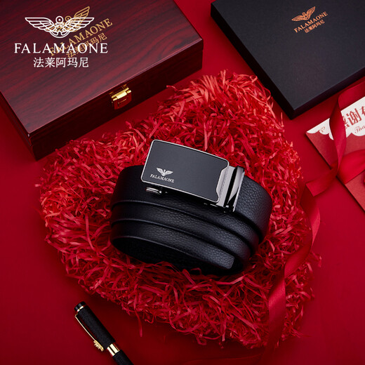 Falai Armani men's belt, men's genuine leather belt, high-end simple business belt, give husband and boyfriend Valentine's Day birthday gift, outer buckle black/counter gift box/PD829Q 120cm message, height and weight, default 120