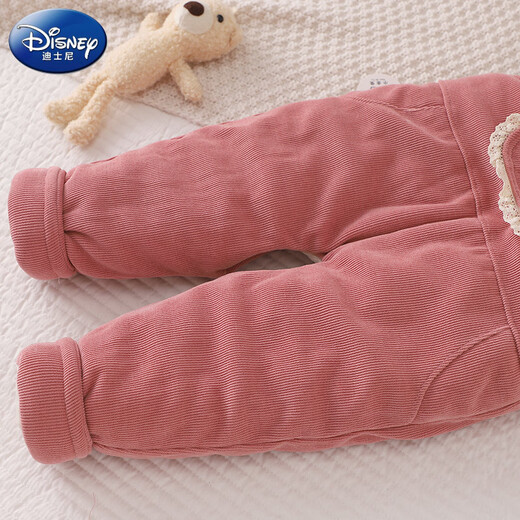 Disney (Disney) baby overalls autumn and winter baby quilted open crotch warm cotton pants for boys and girls a pair of winter casual pants outer pants TU overalls cotton pants pocket bow pink 80 cm