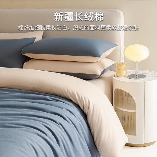 HAILAN HOME (HLA) Coton givré Classe quatre pièces Classe A 60 pièces Xinjiang Long-Low Coton Pure Coton Porcot Coton Hiver Capinette Home Feuille de litière Dark Blue + Milk Coffee Color [Boîte-cadeau Emballage] Ensemble de quatre pièces, Couperon 220 * 240 Fiche de literie 245 * 265
