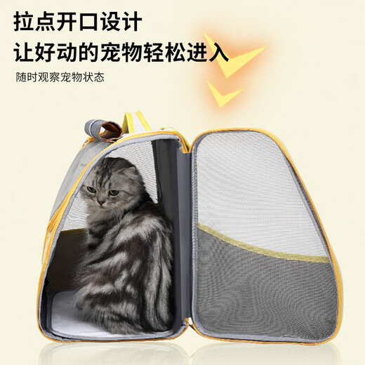 铂呐苓猫包猫笼子外出大号透气双肩手提便携时尚出行宠物外出包猫咪包 双肩宠物背包【米黄色】