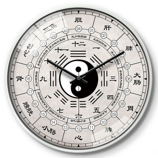 Ziwu Liuzhu Bagua Kreative Wanduhr Traditionelle chinesische Medizin Gesundheit Home Uhr Schönheit Salon Spa Club Stille Wanduhr LQXBK677 Schwarzer Nadel Schwarzer Rahmen 12 Zoll (Durchmesser 30cm)