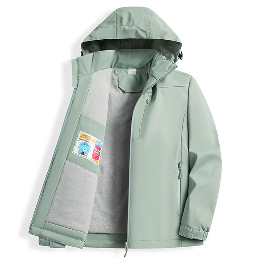 Western Camel VANCAMEL Trench Coat Jacket Women's Plus Fleece Thickened Short Jacket Windproof Warm Jacket Hooded Soft Shell Working Single-layer Shock Clothes 9930S Zi Nipple Powder - Women [Solid Color] 3XL