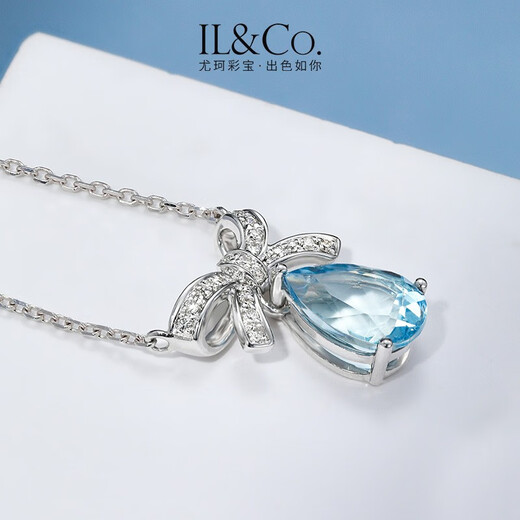 IL&CO Youke's birthday gift, Sea Breeze and Dream, white 18K gold aquamarine diamond pendant with bow design, aquamarine*about 1 carat