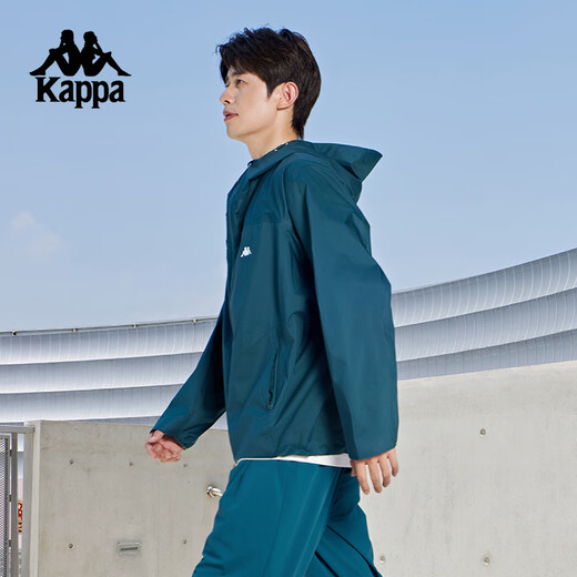 卡帕（Kappa）背靠背防泼水防风衣户外运动外套男连帽夹克休闲上衣潮 青藤绿-3937 XL