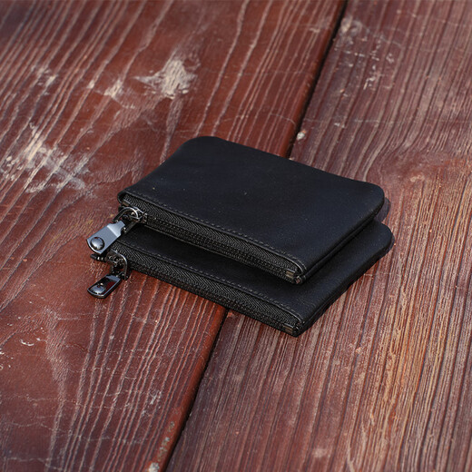 Kangaroo zipper change key bag genuine leather men's short wallet mini coin handbag women's black small