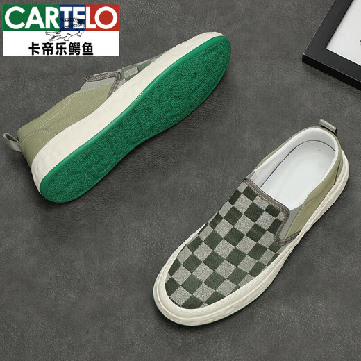 卡帝乐鳄鱼（CARTELO）一脚蹬帆布鞋男板鞋透气懒人鞋男鞋春季潮鞋豆豆鞋休闲布鞋乐福鞋 9227米灰 40