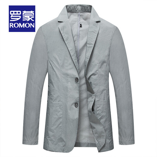 
ROMON summer ice silk sunscreen suit men's quick-drying breathable sunscreen suit men's light and thin suit casual suit summer jacket gray 175/L [recommended 110-130Jin [Jin equals 0.5 kg]]