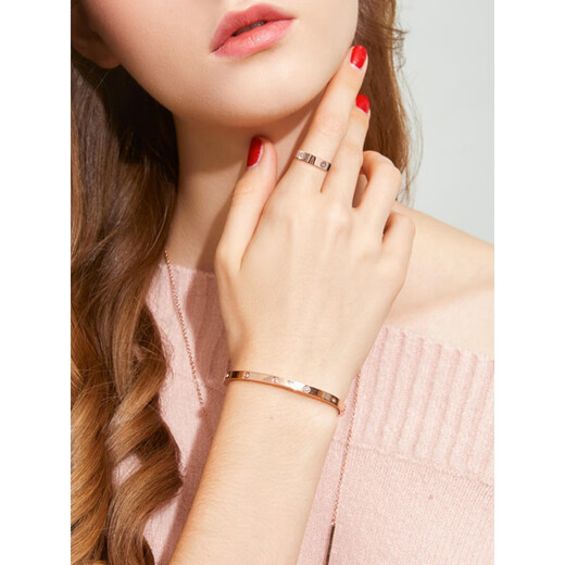 DL 1998 Fat Donglai Calidad 18K Gold Bracelet Titanium Steel No-Fall Femenina Rose de oro Rose Open Versión estrecha Pulsera Corea Rosa Corea Medio Nail Half Diamond Estrecho Versión 4 mm