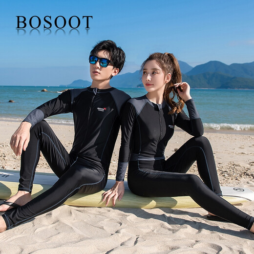 BOSOOT swimsuit women's one-piece boxer conservative long-sleeved trousers slimming and belly-covering couple's wetsuit hot spring swimsuit black men's XL