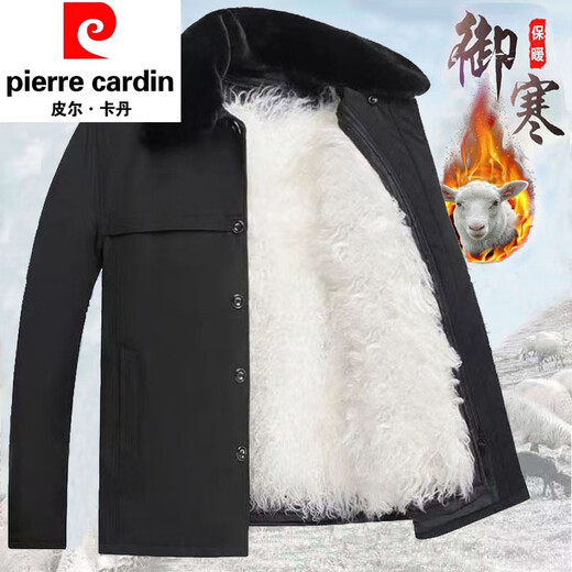 皮尔卡丹冬季中老年皮毛一体羊皮袄外套东北羊毛棉袄男加厚棉服棉衣尼克服 黑色--长毛款 【袖子羊毛】 2XL 【90--125斤】
