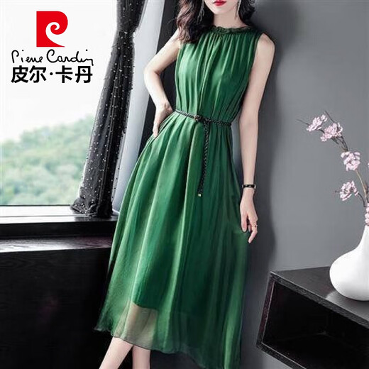 Pier Cardin Solid Color Chiffon Kleid für Frauen 2025 SOMMER SOMMER NEUER STYLE TEILE TEMPERAGE TEMPERAME SILFE EIGELESSELESSE WAST ROCKLEDER ROSS L 100-115JIN [JIN GEBT 0,5 KG]