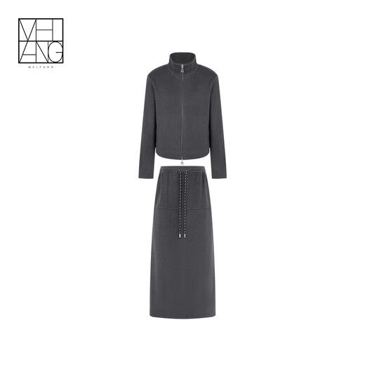 MEIYANG Sports Department Suit Yunduode velvet double-sided brushed warm jacket/skirt two-piece set dark gray S