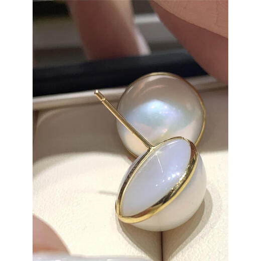 Anxuan Seawater White Mabei 13mm Pearl Necklace and Earrings Set Aurora Mirror Simple and Versatile Seawater 12-13mm Mabei Pearls