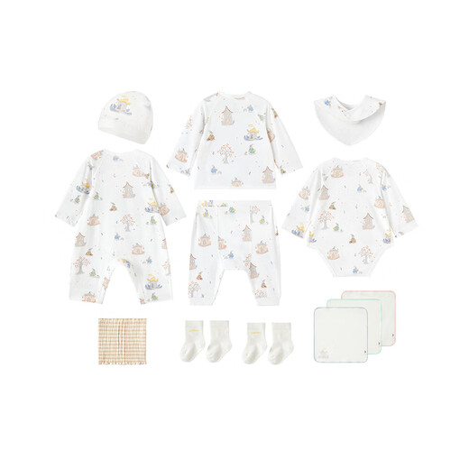 YEEHOO baby gift box, high-end newborn clothes, baby birth gift, antibacterial pure cotton gift for full moon, 12-piece set, childlike and interesting underwear gift box (12-piece set) 59cm