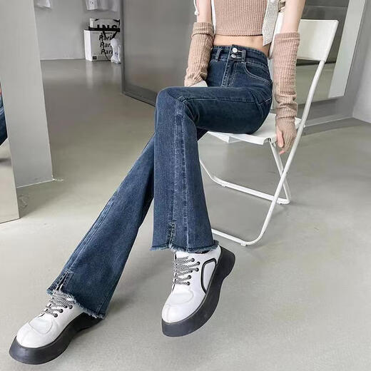 Yu Zhaolin (Yuzhaolin) Mikroscheibe-Jeans für Frauen 2025 Frühlings- und Herbst-Casual's Casual's Casual Plus Velvet Dicked Slim Hosen Retro Blue 9898 27 schlug 91-100jin vor [Jin gleich 0,5 kg]