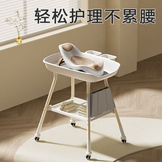 琉滋尿布台婴儿护理台洗澡一体新生儿换尿布宝宝按摩抚触台多功能可移 轮+侧袋+软垫+储物框2