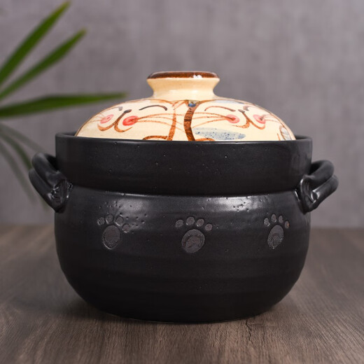 Wangu kiln Japan original imported cat Wangu roasted casserole stew pot household gas stove soup pot rice ceramic clay pot three-haired cat black 4-in-1 double cover for 2-4 people