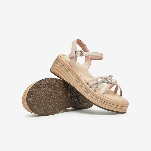 Heshe (TATA) thick sole strap sandals for women's beach fairy sandals summer WM301BL4 Pink/Silver 37