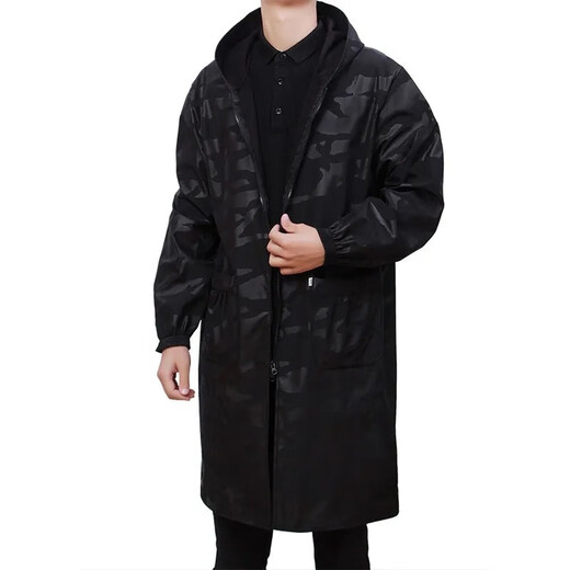 Haizhiqing men's adult smock with wide sleeves and lengthened adult coat work clothes apron with long sleeves double zipper waterproof and oil-proof plus velvet black 4XL (recommended 160-200Jin Jin equals 0.5 kg)