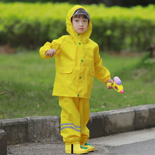 Shantou Lincun Chaodatong waterproof full body children's boys and girls kindergarten set raincoat overalls rain pants one-piece Anji 901 yellow jacket + overalls + rain boots L size suitable for 100-115 height