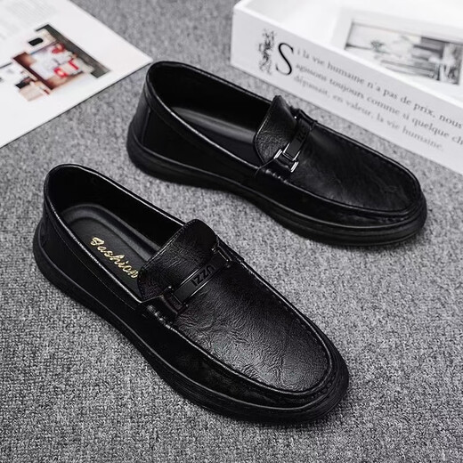 Huilijun Herrenschuhe, Pferde-Bit-Ladungsstoffe, kleine Lederschuhe, Herren-Fauler-Leute, die weiche alleinige vielseitige Britisch-Bohnenschuhe Männer 9905 Black 39 treten
