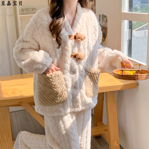 珊瑚绒月子服秋冬季加厚甜美孕妇睡衣女产后哺乳孕期专用加肥冬款 MY-9923 绿色口袋蝴蝶结 [ 0-15 3XL(建议170-190斤)