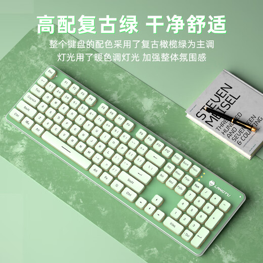 Mechanical feel wireless film keyboard and mouse set Light voice computer game office typing glowing female silver white light [Light voice wired single keyboard] Official standard No