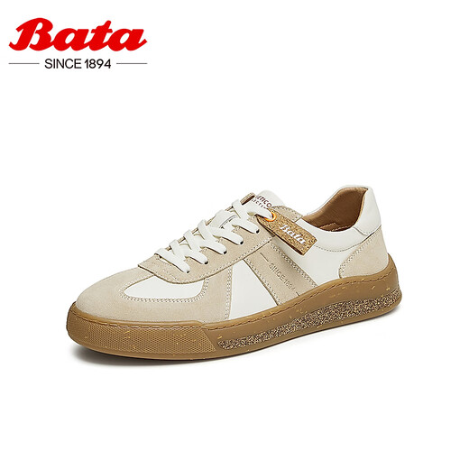 Bata casual shoes men's autumn shopping mall new versatile commuter cowhide trendy German training sneakers W9216CM4 beige 42