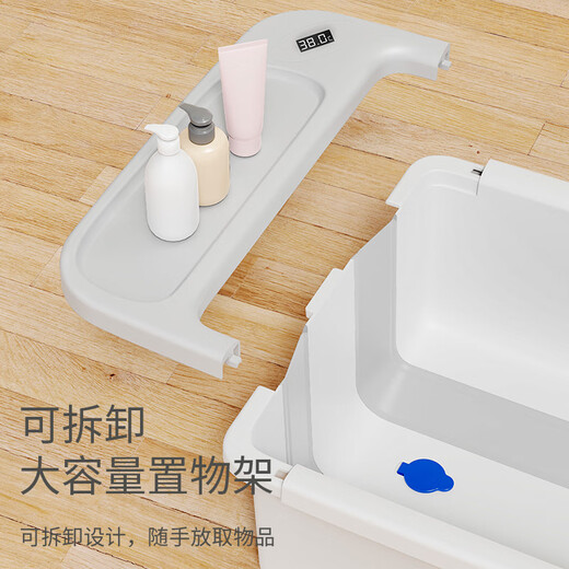 奔麦婴儿洗澡盆加大宝宝浴盆折叠新生儿童可坐躺洗澡神器躺托浴架泡澡 【数显感温】灰+转转乐+太阳花洒
