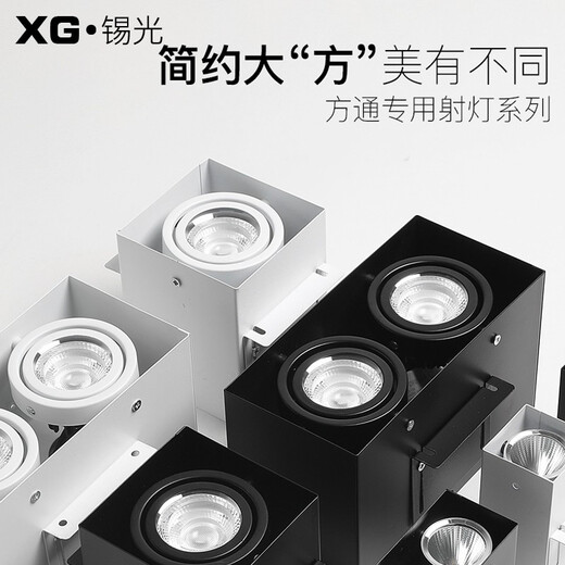 Tin light square tube bold lamp square tube special light aluminum square tube ceiling light led square double head surface mounted grille downlight spotlight 8cm square tube special * single head 7w black shell